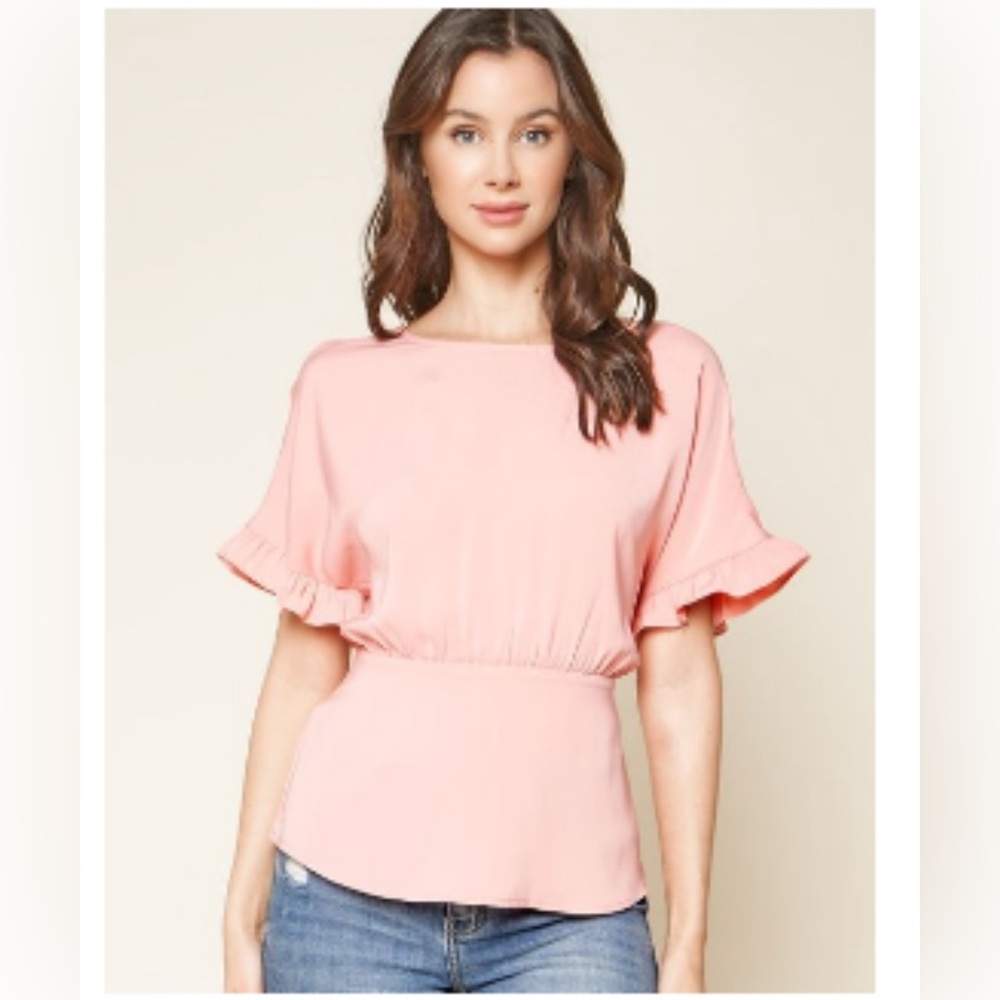 Elegant Pink Ruffle Sleeve Top